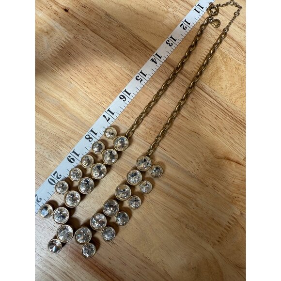 J. Crew Gold-Tone Statement Bib Necklace With Clear Crystal Accents Adjustable - Picture 10 of 11